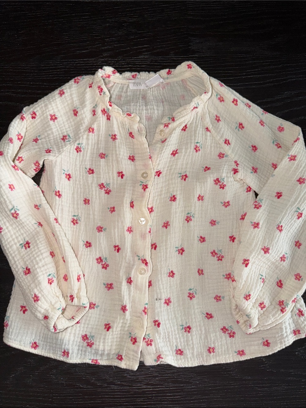 Zara Cream Button-Down Top with Pink Floral Print